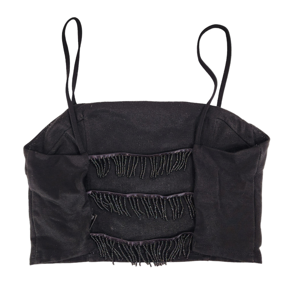 Urban Outfitters Beaded Crop‎ Top sz M Women Black Spaghetti Straps